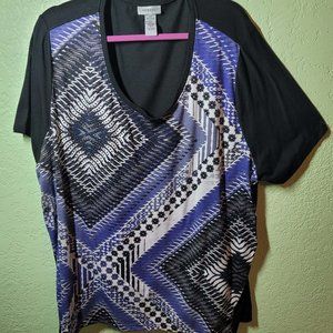 Catherines 4X Blue & Black Top Short Sleeve Washable   30/32